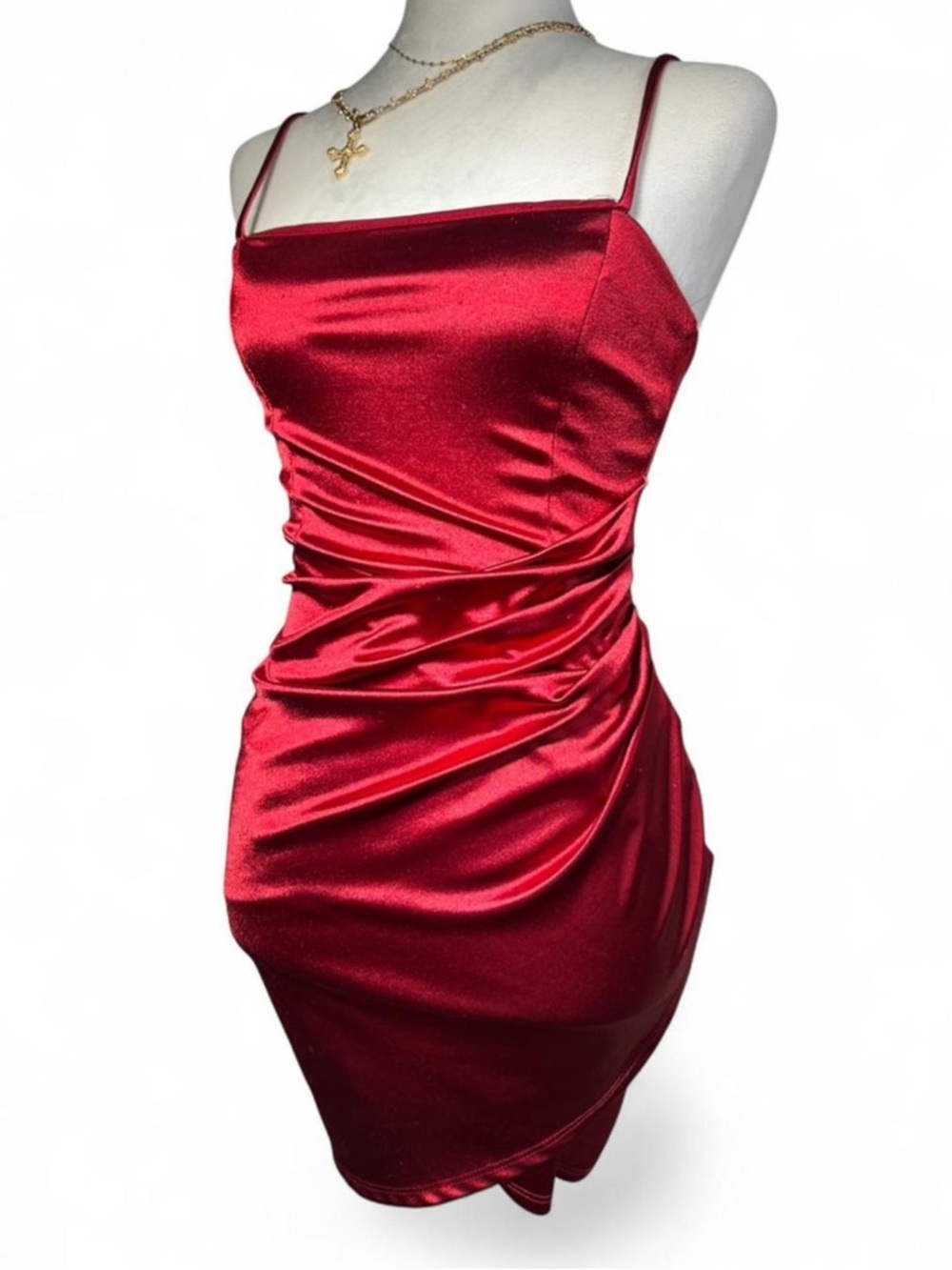 Windsor Red Satin Ruched Sheath Dress